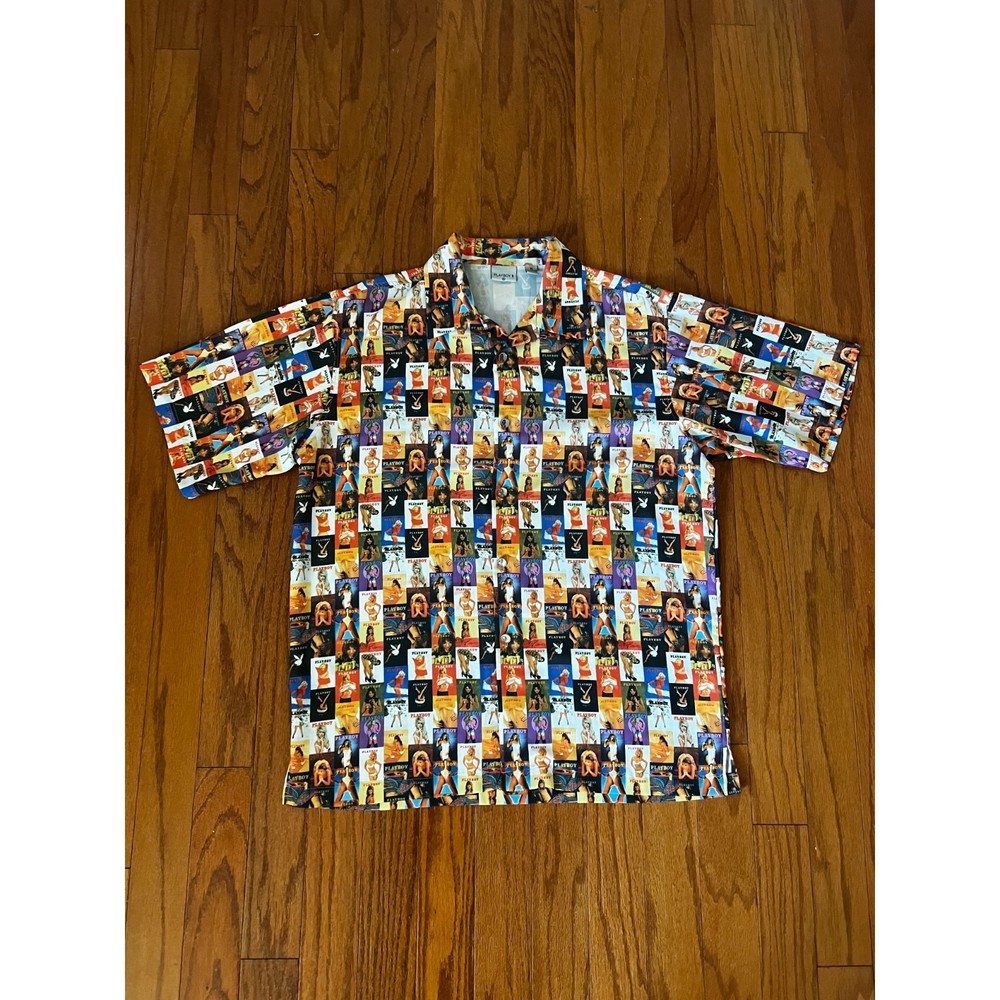 Rare Vintage Playboy Men's Centerfold Magazine Covers Button Up Shirt Size XL